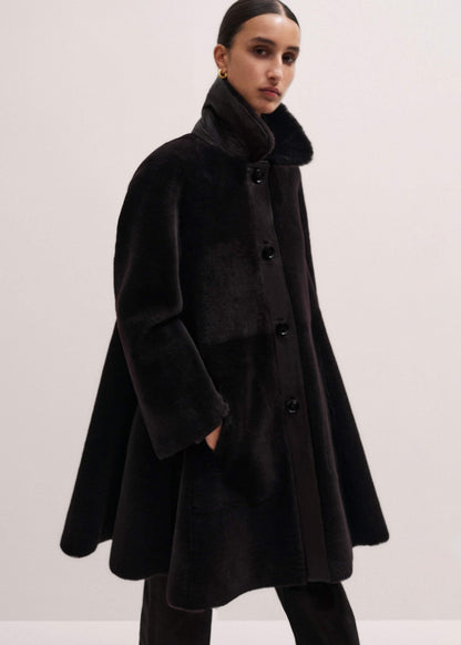 ME+EM Clothing Brown Luxe Shearling Leather Mix Swing Coat