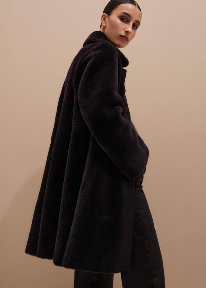 ME+EM Clothing Brown Luxe Shearling Leather Mix Swing Coat