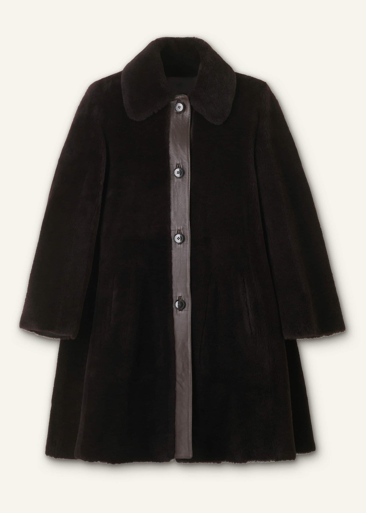 ME+EM Clothing Brown Luxe Shearling Leather Mix Swing Coat