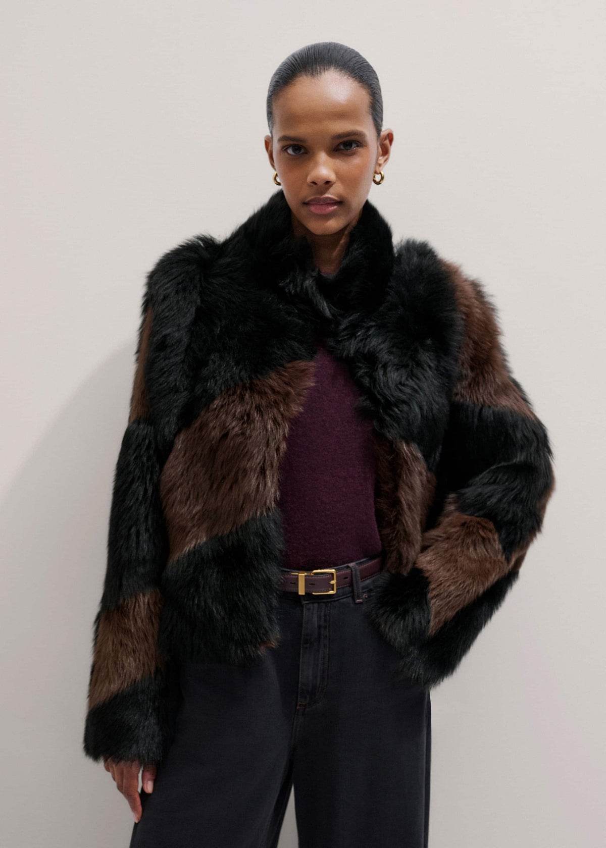 ME+EM Clothing Brown Luxe Patchwork Coat