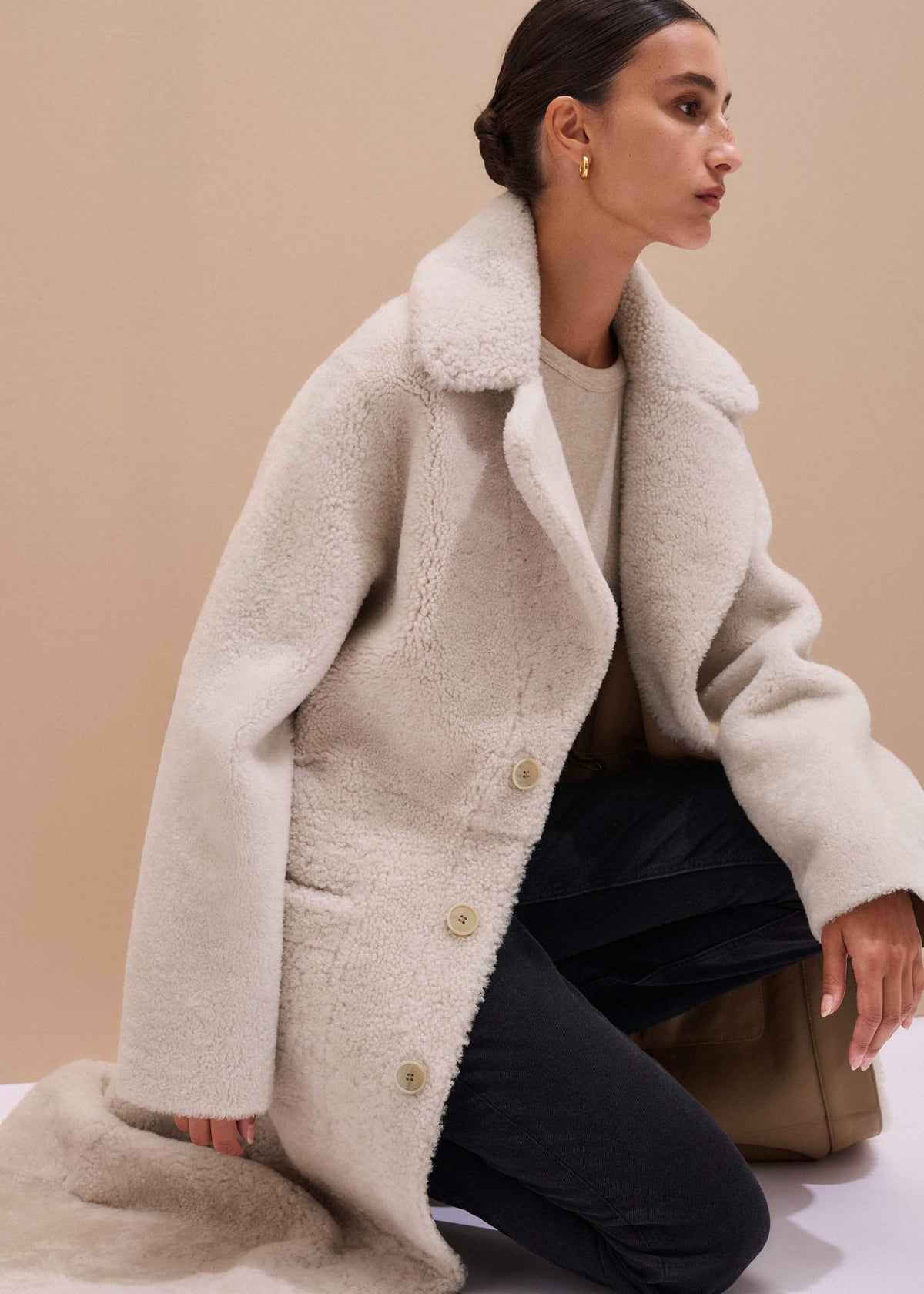 ME+EM Clothing Cream Reversible Shearling Coat + Belt