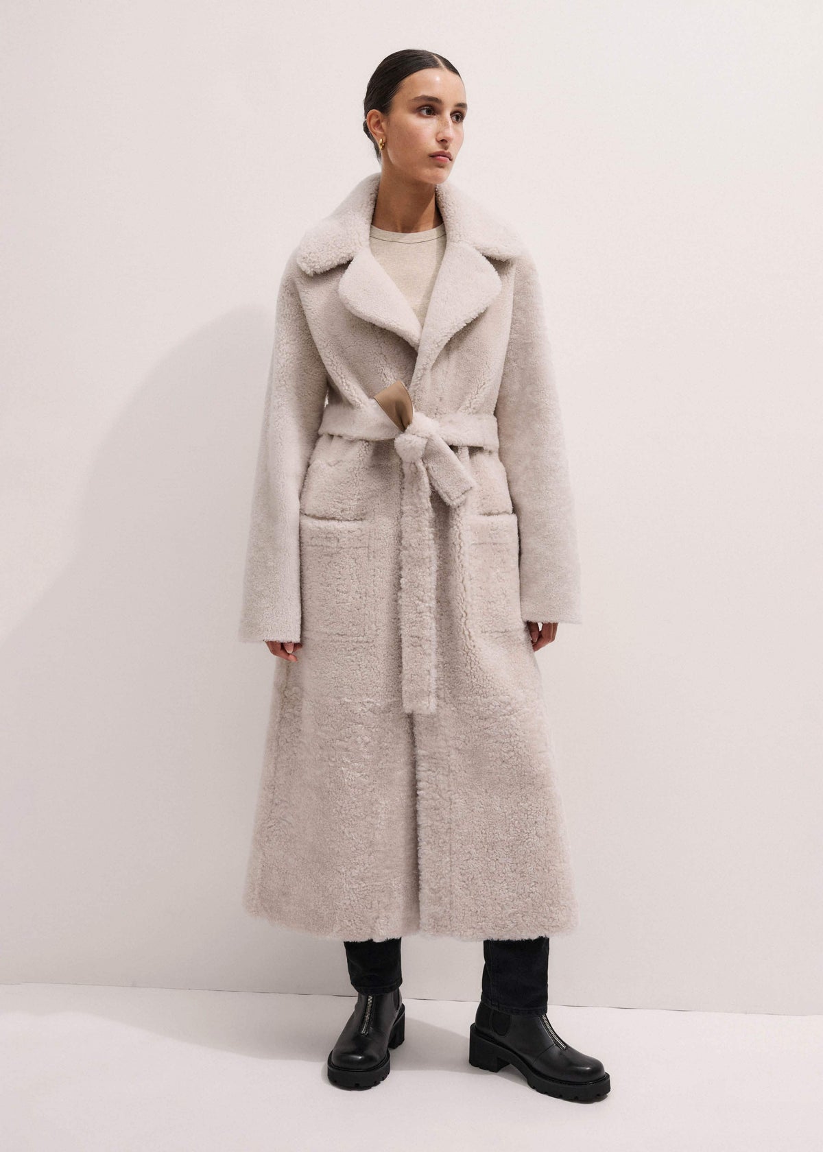 ME+EM Clothing Cream Reversible Shearling Coat + Belt