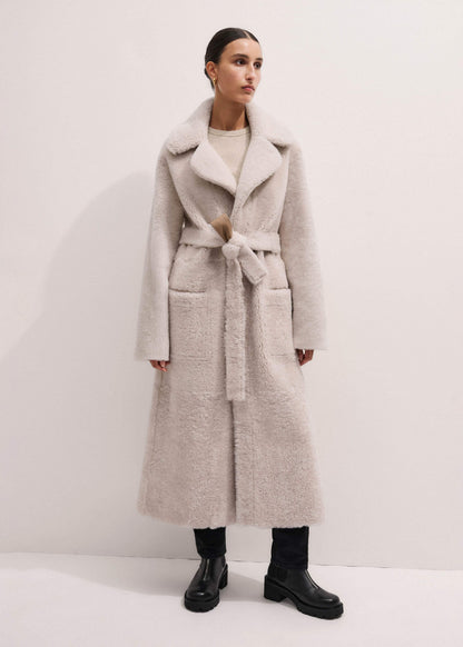 ME+EM Clothing Cream Reversible Shearling Coat + Belt