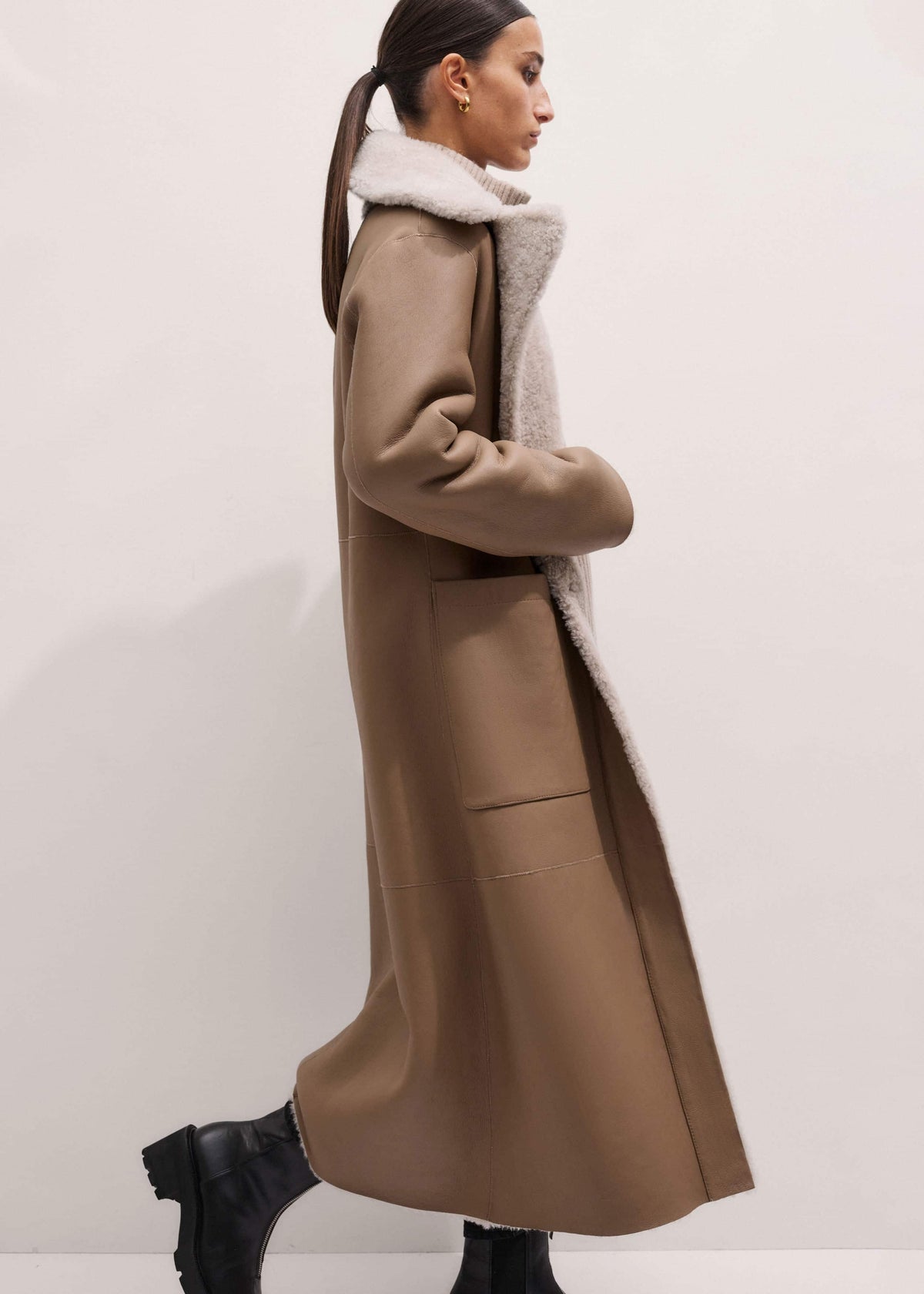 ME+EM Clothing Cream Reversible Shearling Coat + Belt