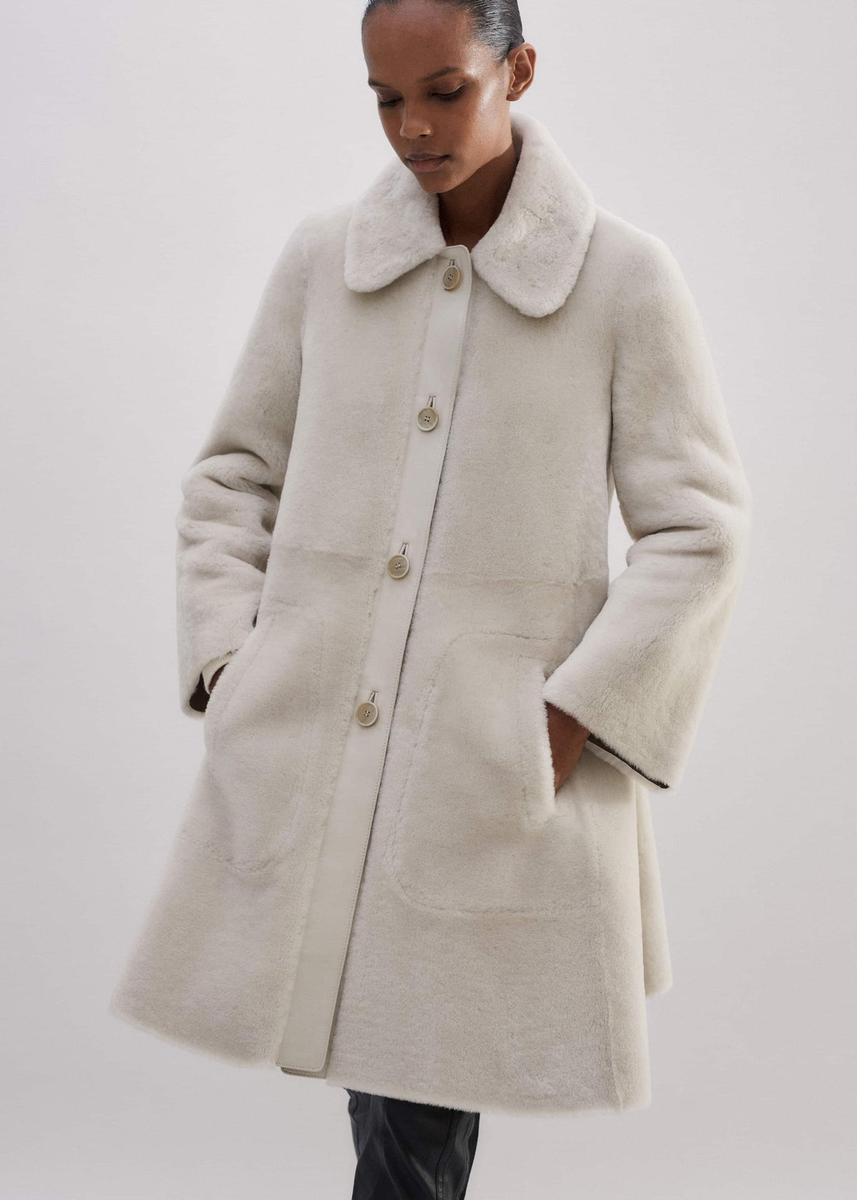 ME+EM Clothing Natural Luxe Shearling Leather-Mix Swing Coat