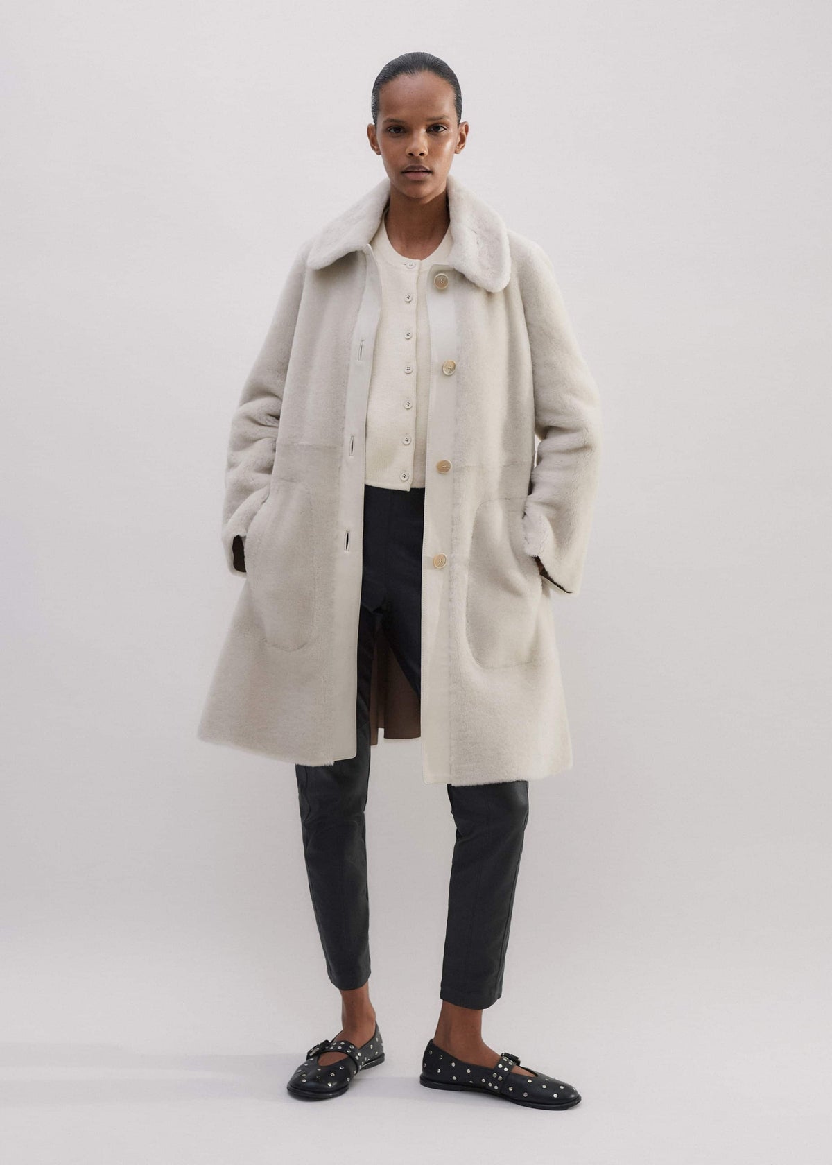 ME+EM Clothing Natural Luxe Shearling Leather-Mix Swing Coat