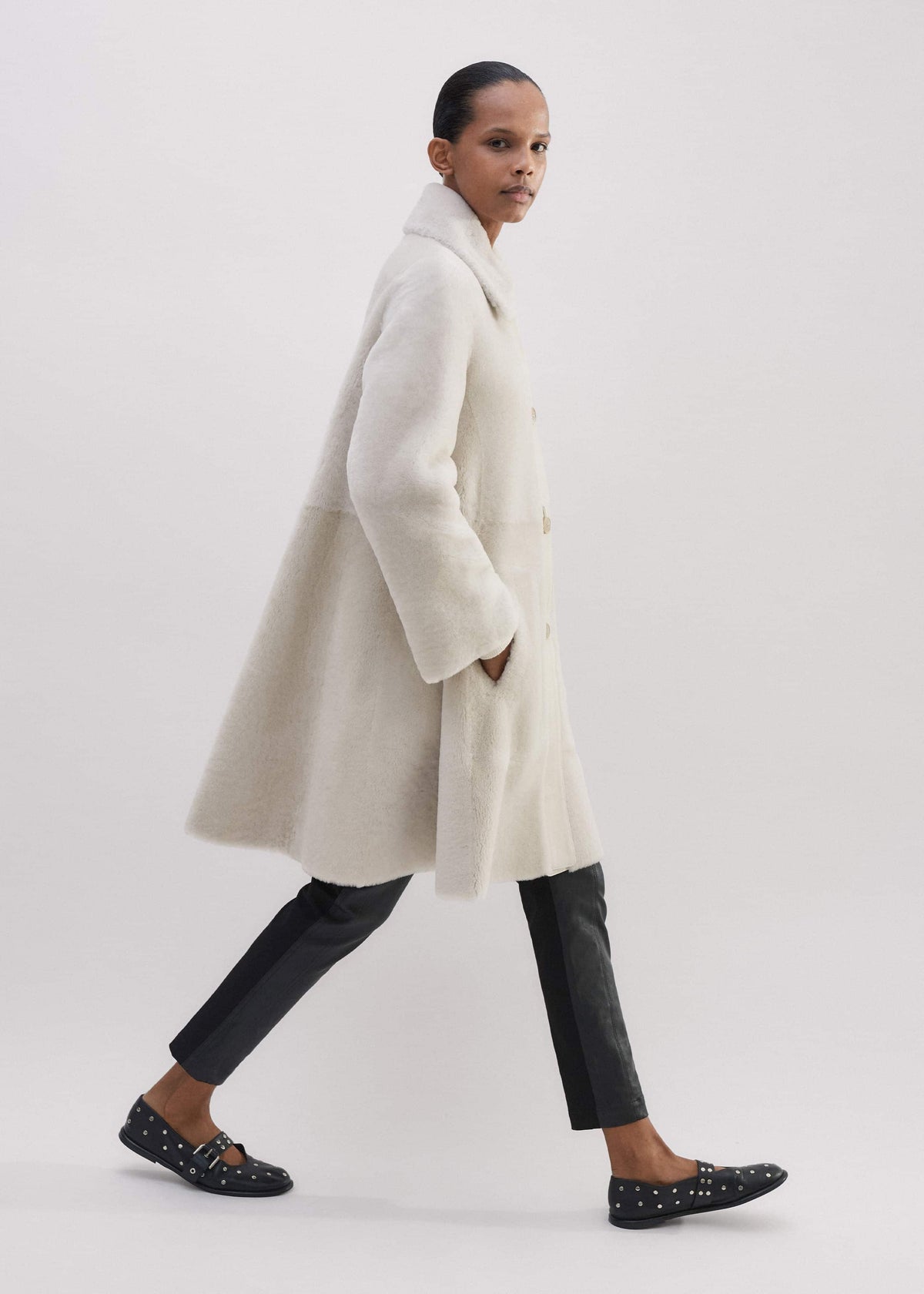 ME+EM Clothing Natural Luxe Shearling Leather-Mix Swing Coat