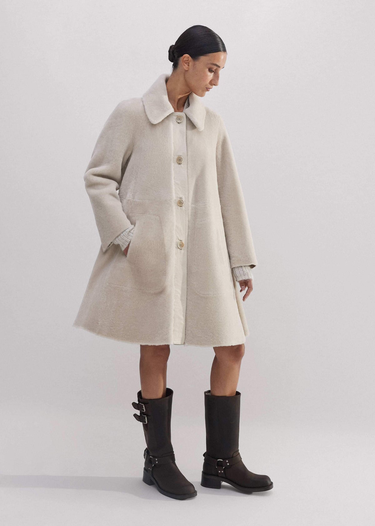 ME+EM Clothing Natural Luxe Shearling Leather-Mix Swing Coat