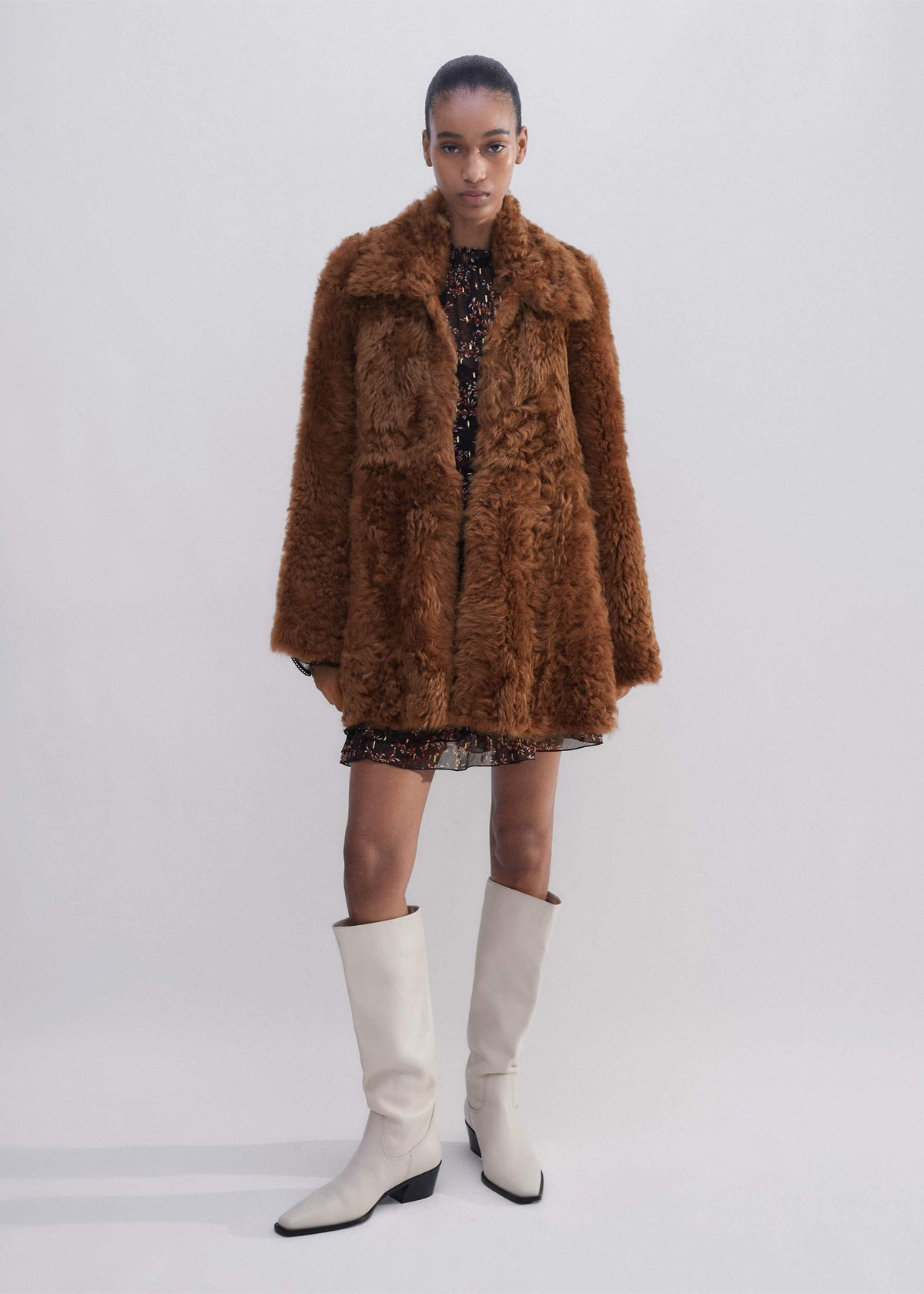ME+EM Clothing Brown Luxe Shearling Swing Coat