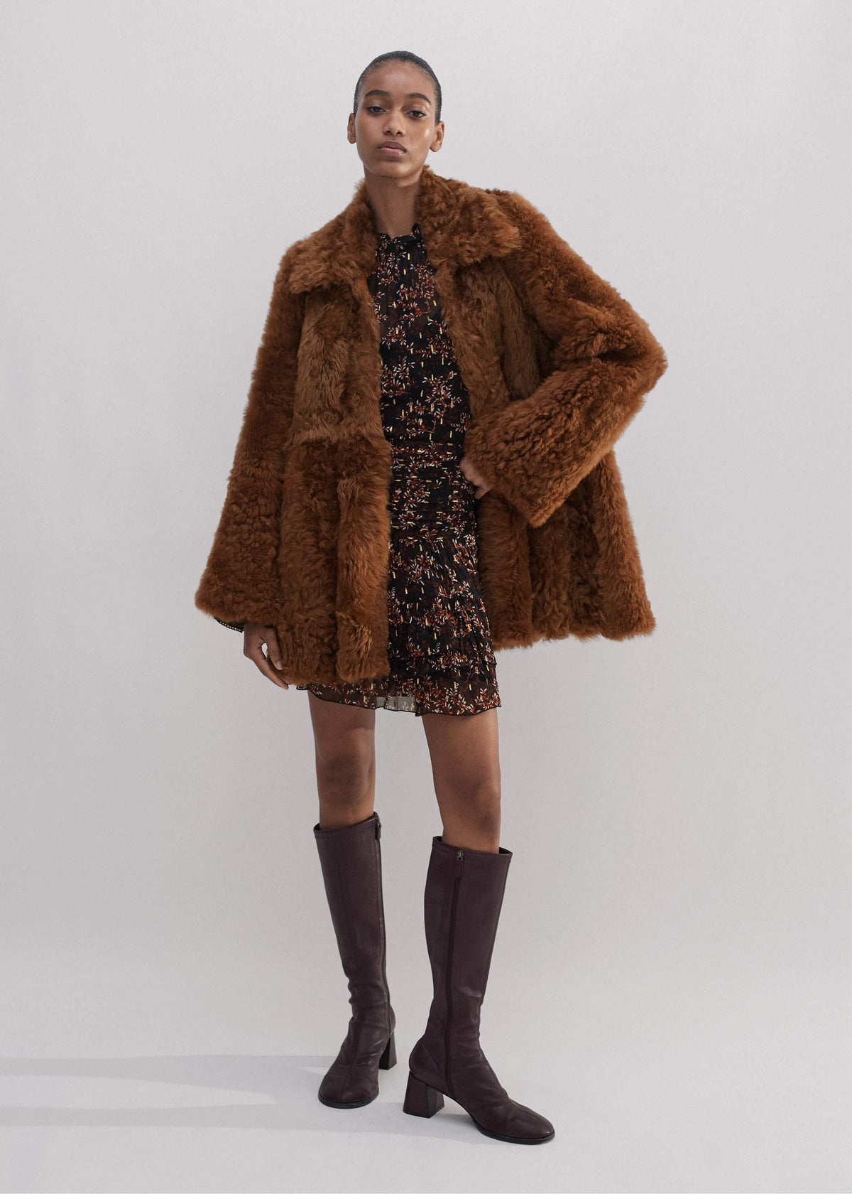 ME+EM Clothing Brown Luxe Shearling Swing Coat