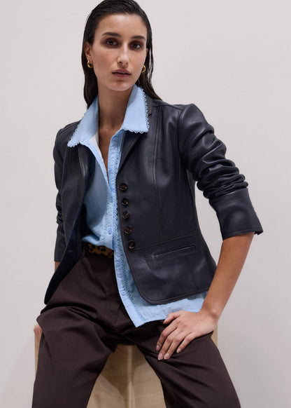 ME+EM Clothing Navy Leather Luxe Short Fitted Blazer