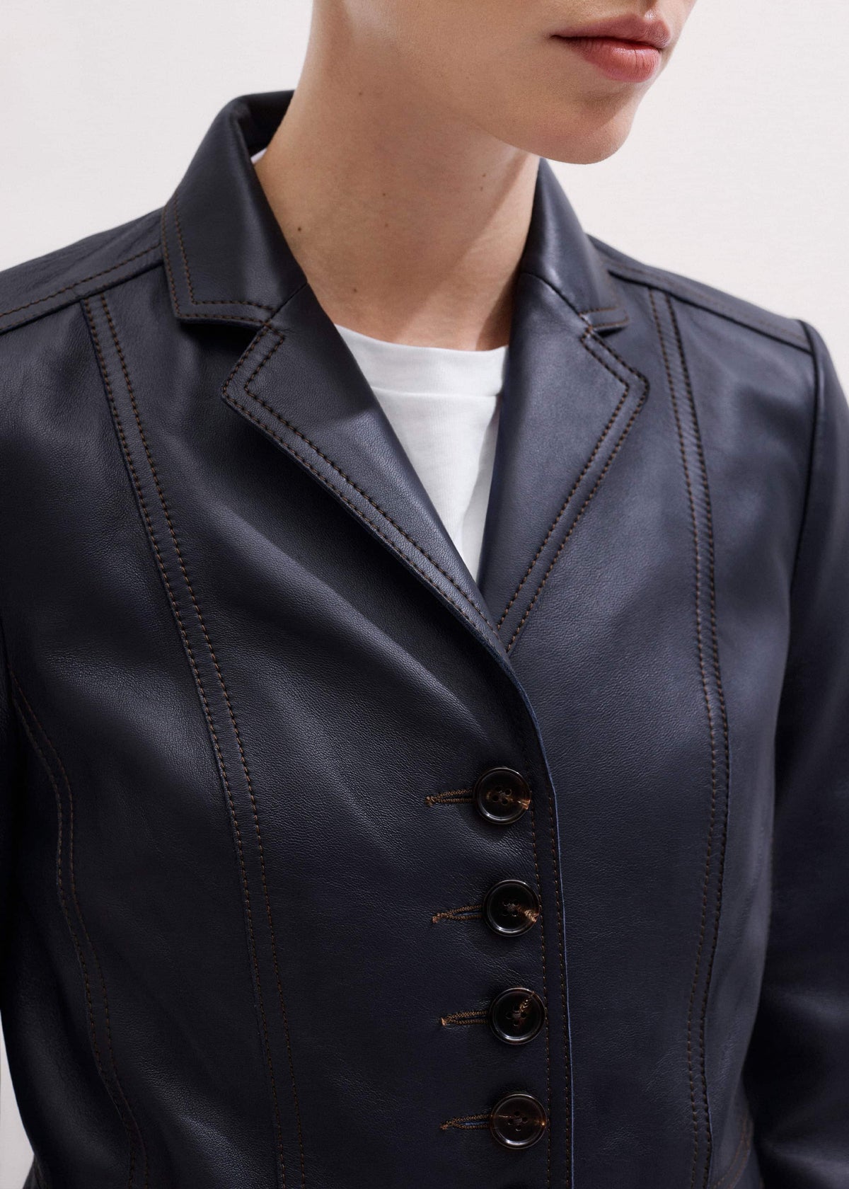 ME+EM Clothing Navy Leather Luxe Short Fitted Blazer