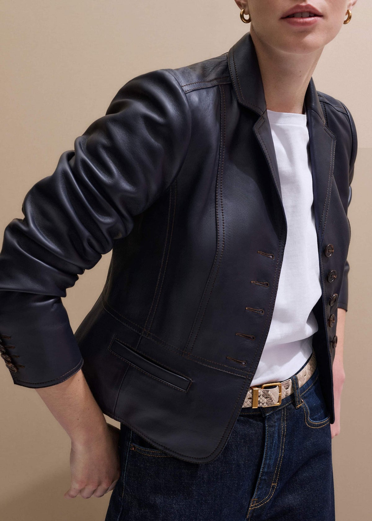 ME+EM Clothing Navy Leather Luxe Short Fitted Blazer