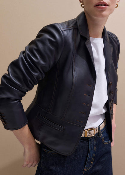 ME+EM Clothing Navy Leather Luxe Short Fitted Blazer