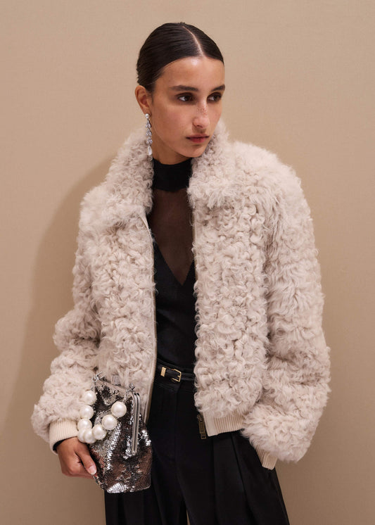 ME+EM Clothing Cream Luxe Shearling Bomber Jacket