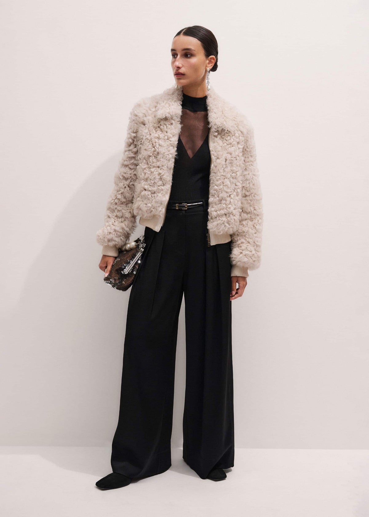 ME+EM Clothing Cream Luxe Shearling Bomber Jacket