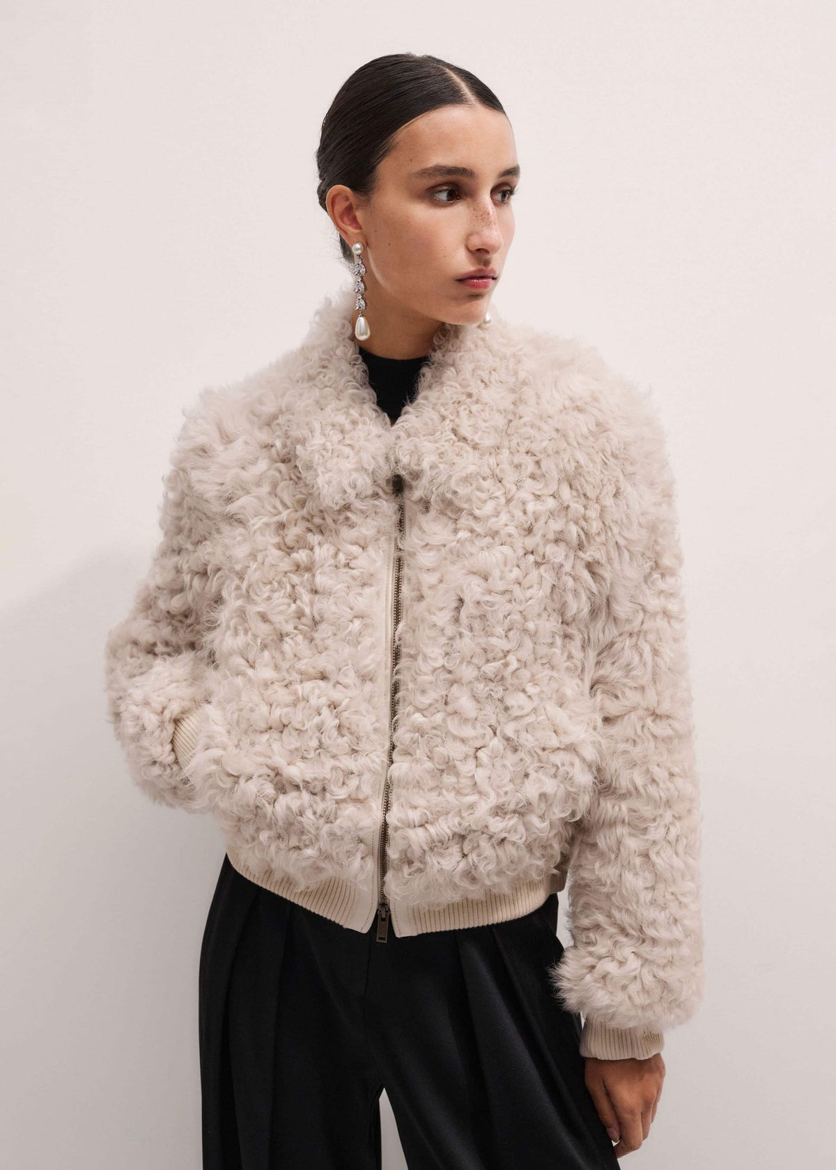 ME+EM Clothing Cream Luxe Shearling Bomber Jacket