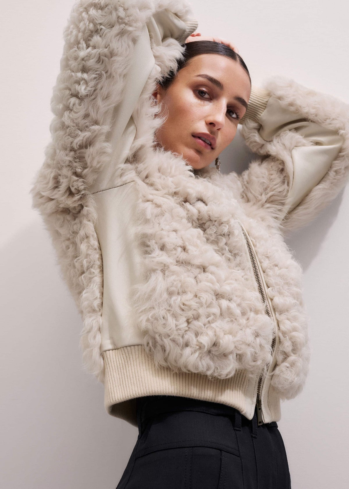 ME+EM Clothing Cream Luxe Shearling Bomber Jacket