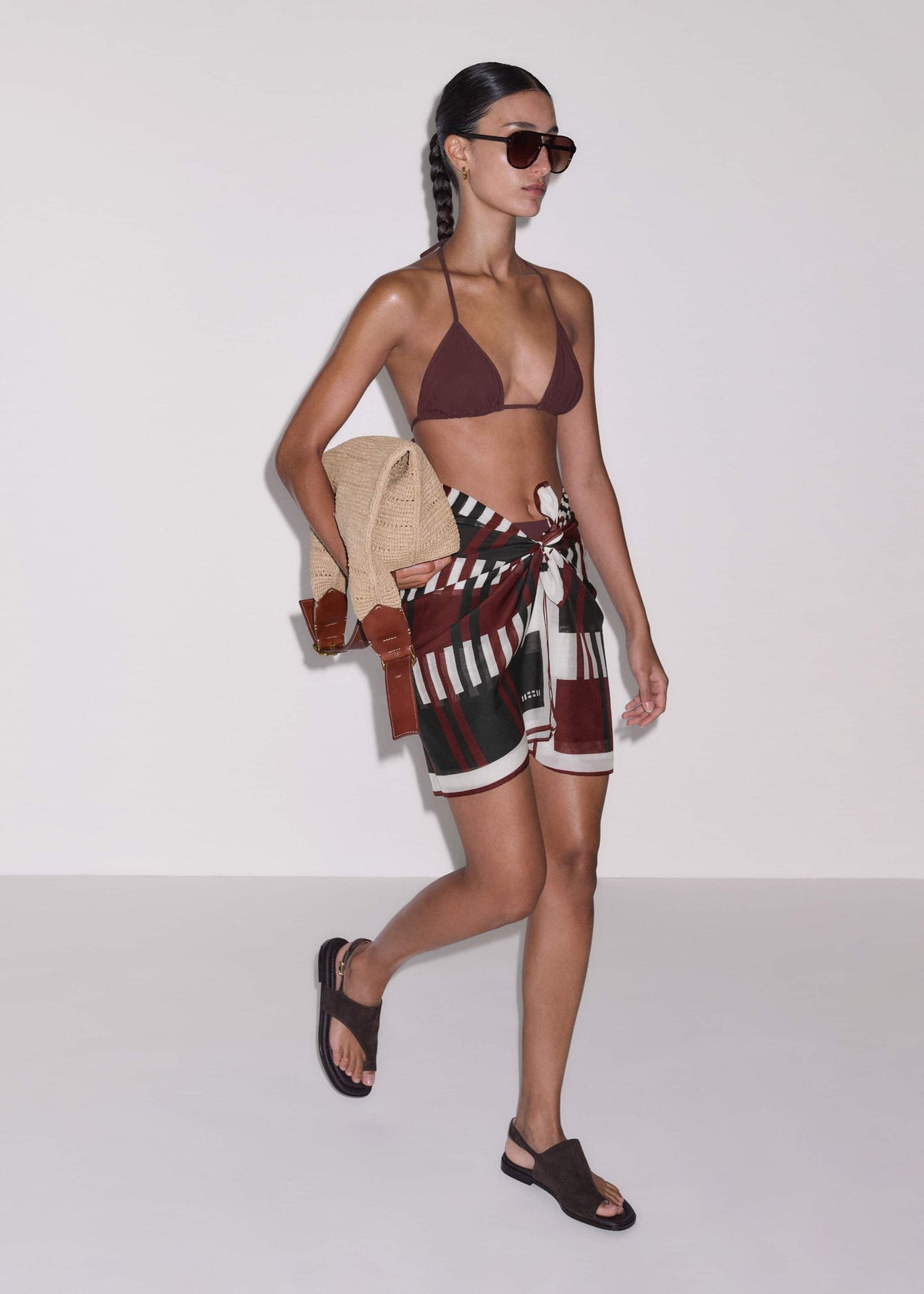 ME+EM Clothing|Accessories Cinnamon Brown Stripe Summer Scarf