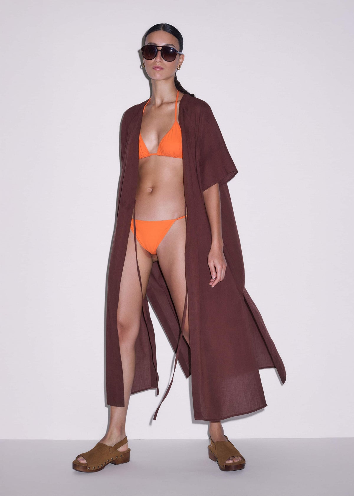 ME+EM Clothing Cinnamon Brown Tie Front Maxi Cover Up