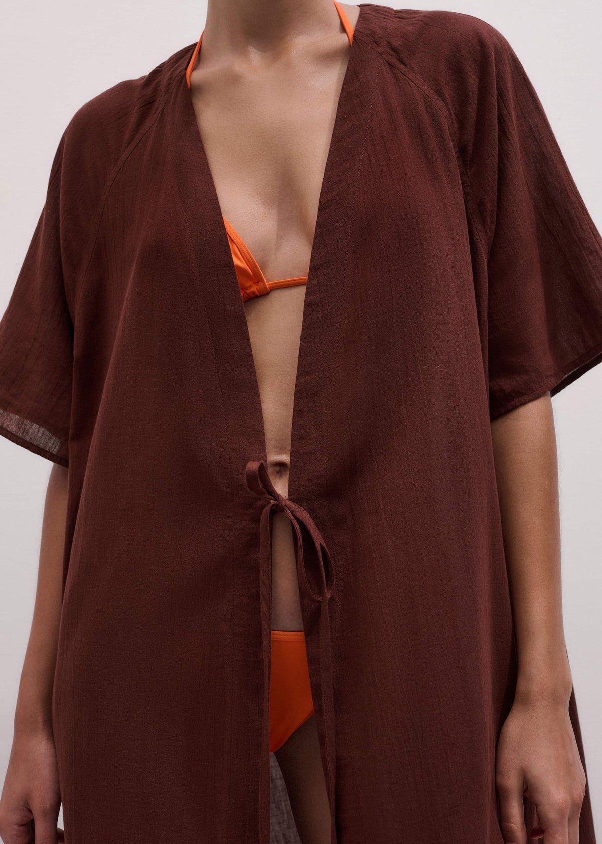 ME+EM Clothing Cinnamon Brown Tie Front Maxi Cover Up