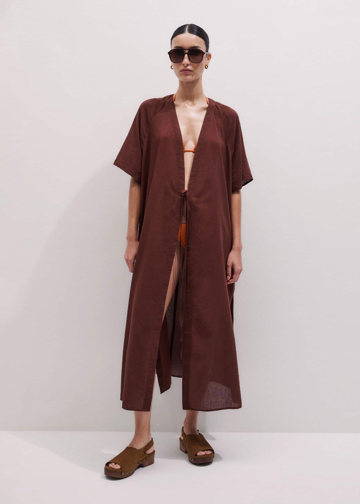 ME+EM Clothing Cinnamon Brown Tie Front Maxi Cover Up