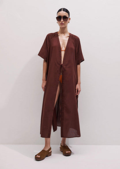 ME+EM Clothing Cinnamon Brown Tie Front Maxi Cover Up