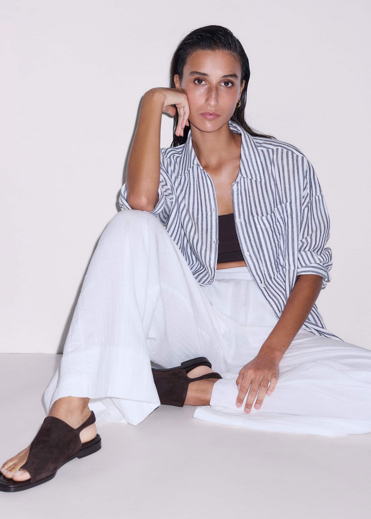 ME+EM Clothing|Accessories Brown Asymmetric Toe Loop Sandal