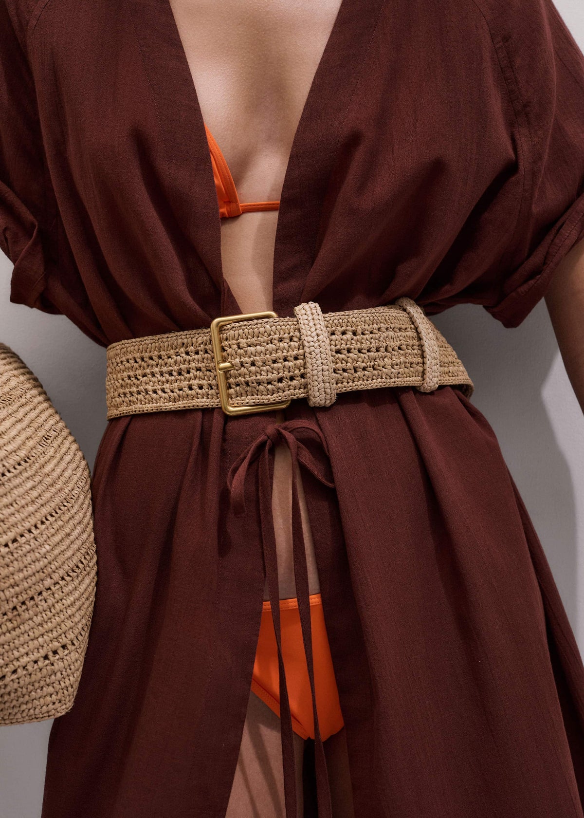 ME+EM Clothing|Accessories Tan Raffia Wide Summer Belt