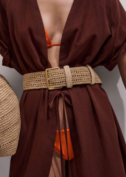 ME+EM Clothing|Accessories Tan Raffia Wide Summer Belt