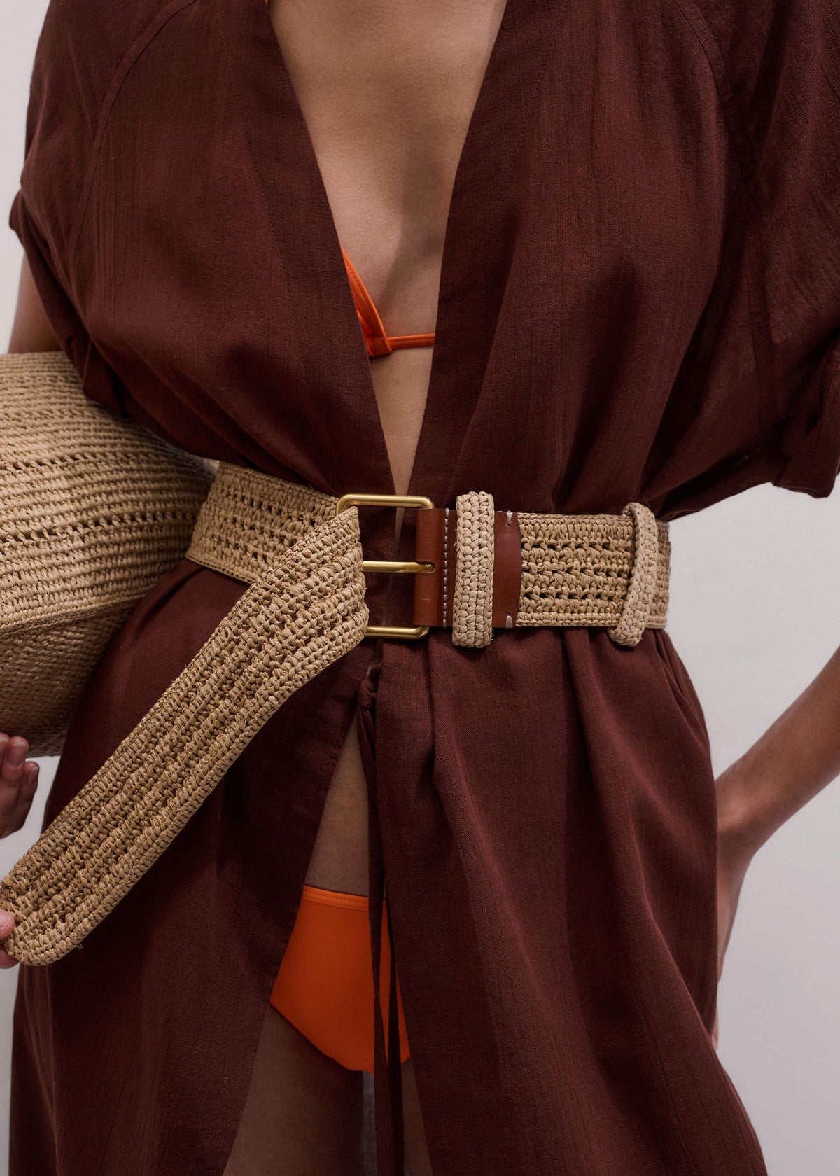 ME+EM Clothing|Accessories Tan Raffia Wide Summer Belt