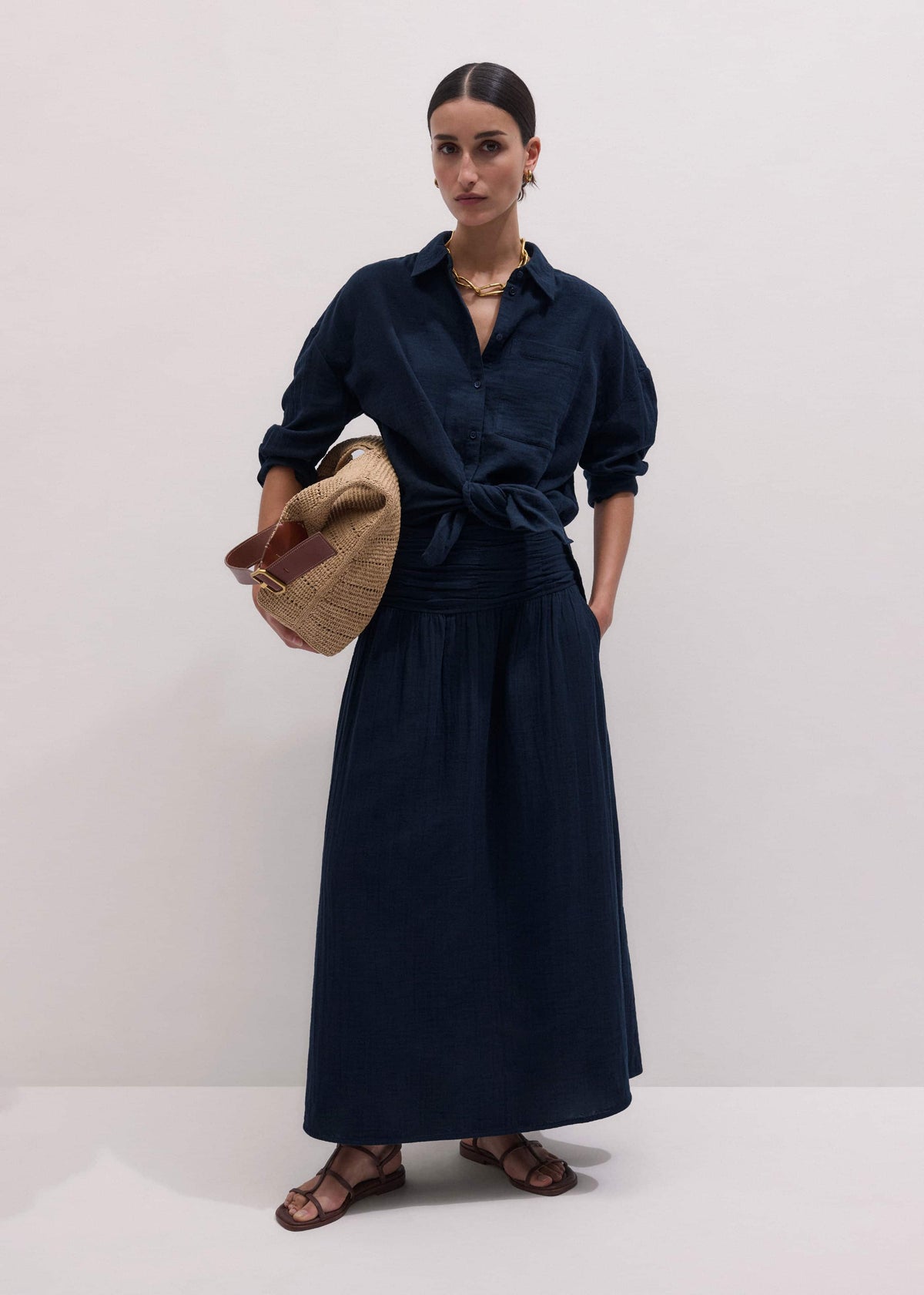 ME+EM Clothing Navy Cheesecloth Relaxed Maxi Skirt
