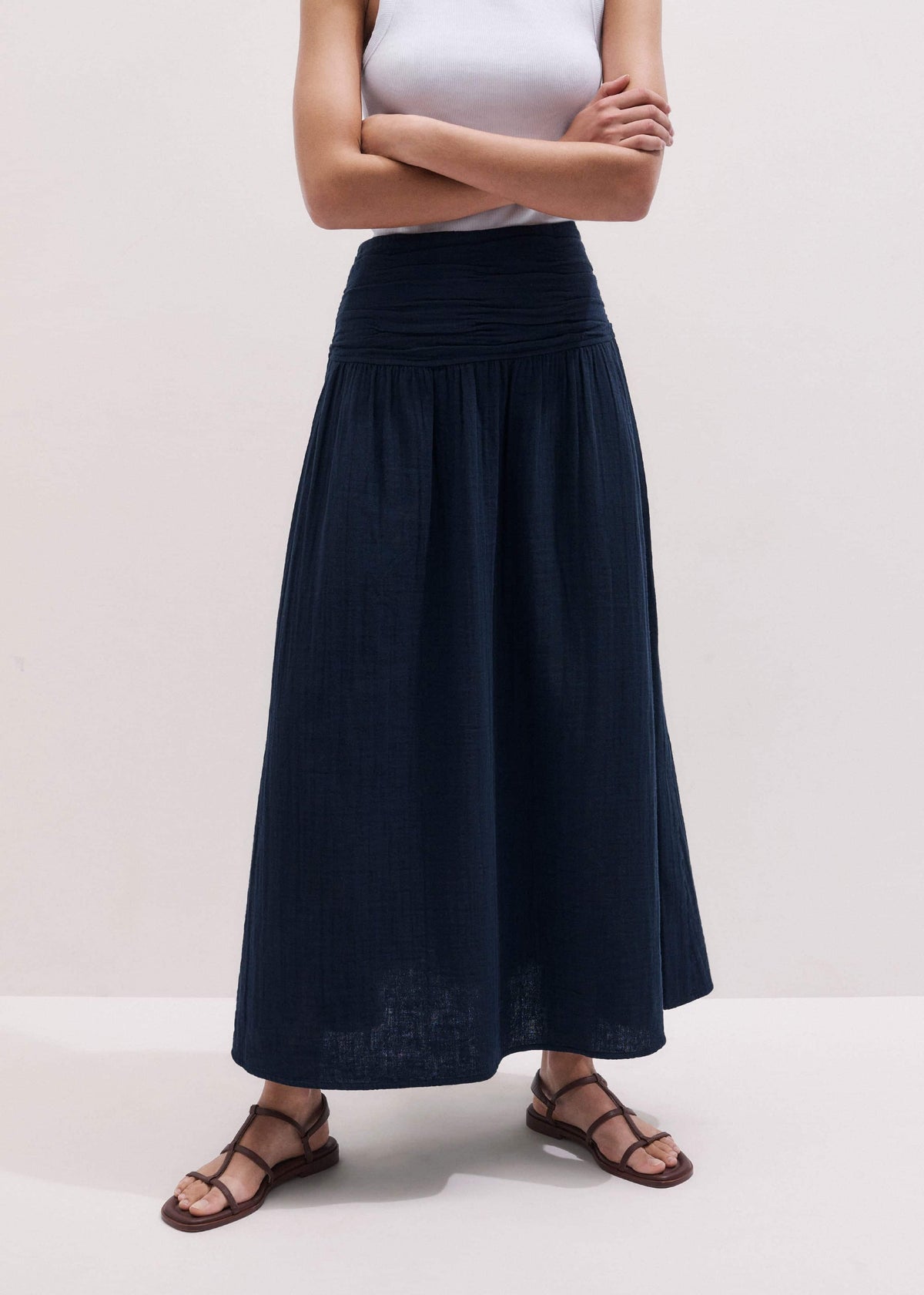 ME+EM Clothing Navy Cheesecloth Relaxed Maxi Skirt