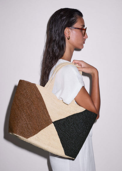 ME+EM Clothing|Accessories Brown Contrast Raffia Tote Bag