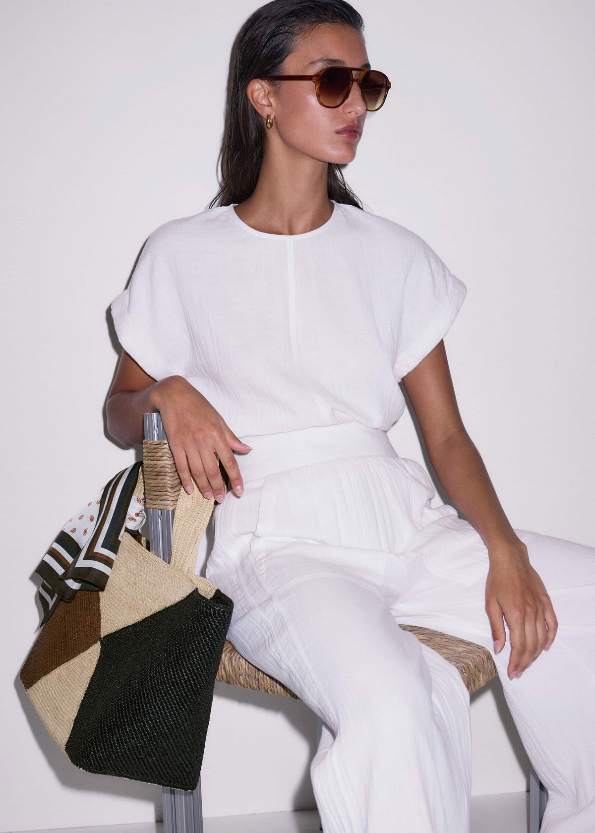 ME+EM Clothing|Accessories Brown Contrast Raffia Tote Bag