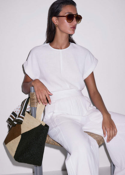 ME+EM Clothing|Accessories Brown Contrast Raffia Tote Bag