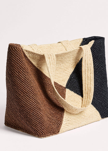 ME+EM Clothing|Accessories Brown Contrast Raffia Tote Bag
