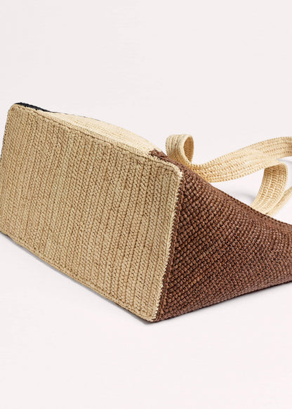 ME+EM Clothing|Accessories Brown Contrast Raffia Tote Bag