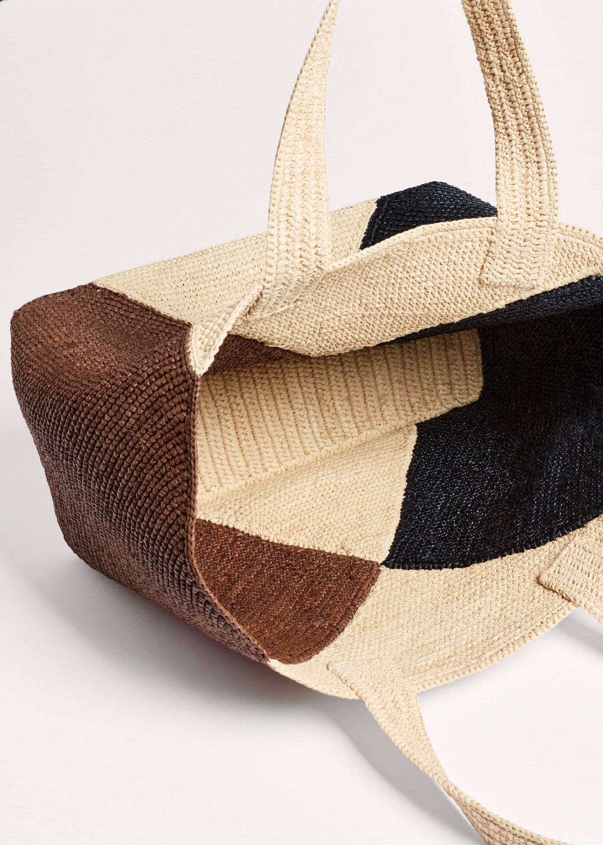 ME+EM Clothing|Accessories Brown Contrast Raffia Tote Bag