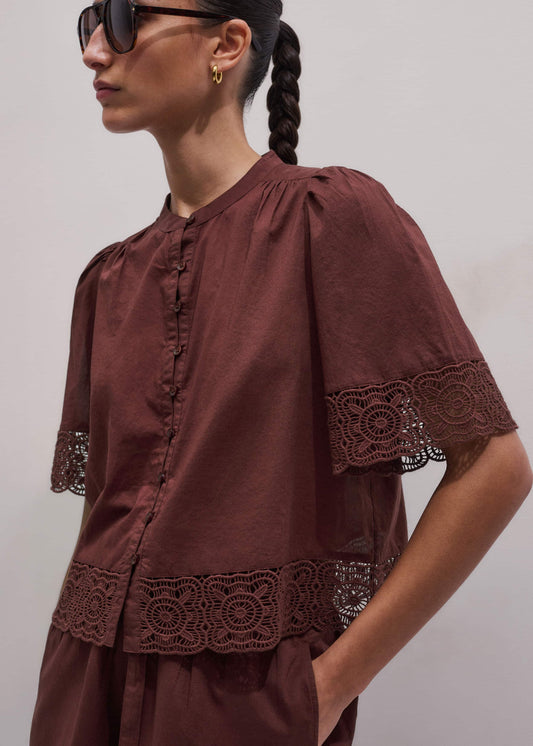 ME+EM Clothing Cinnamon Brown Lace Trim Crop Top