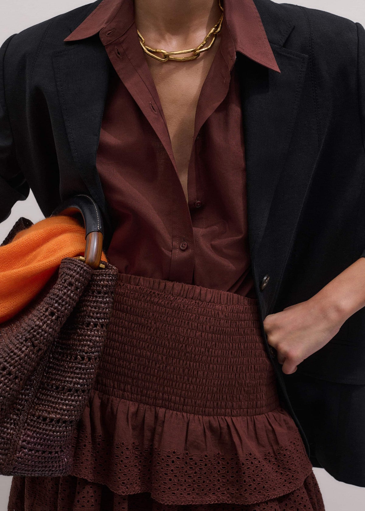 ME+EM Clothing Cinnamon Brown Turn-Up Cuff Shirt Co-ord
