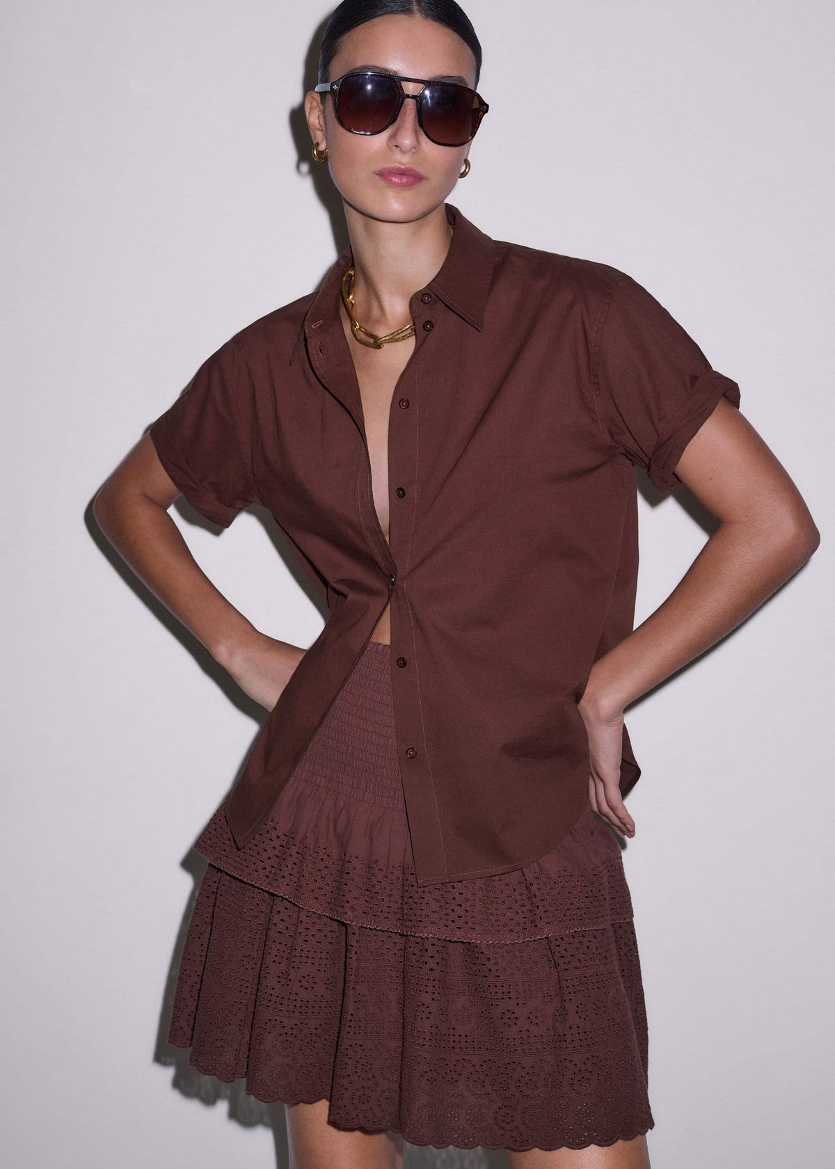 ME+EM Clothing Cinnamon Brown Turn-Up Cuff Shirt Co-ord