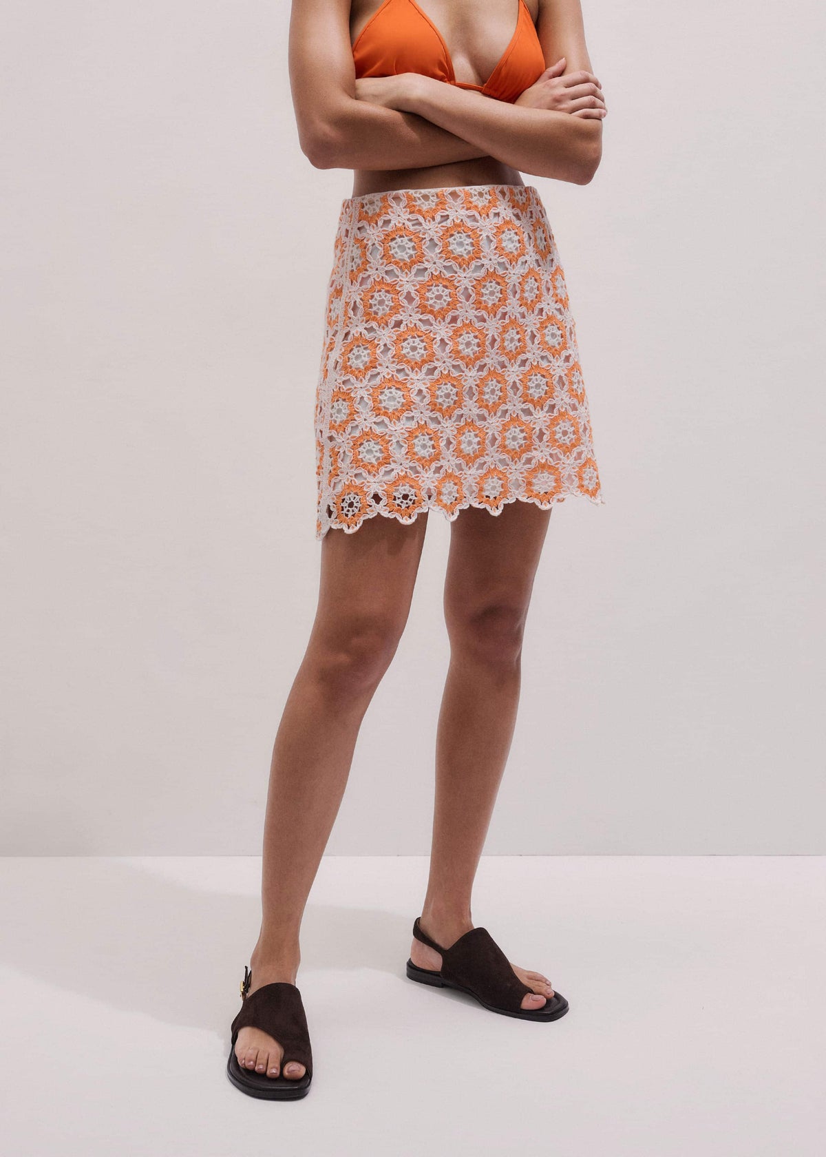ME+EM Clothing Orange Floral Crochet Mini Beach Skirt