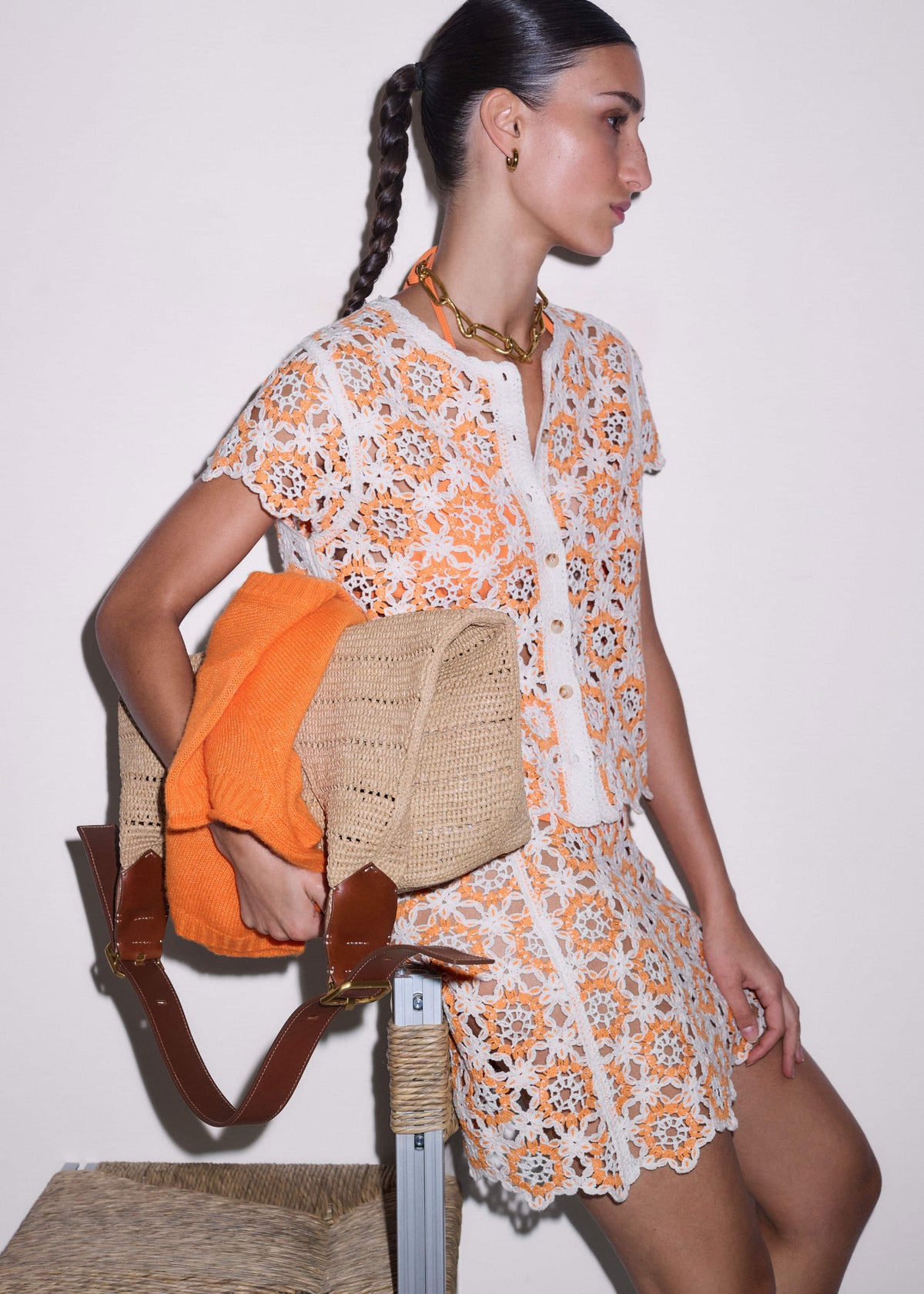 ME+EM Clothing Orange Floral Crochet Mini Beach Skirt