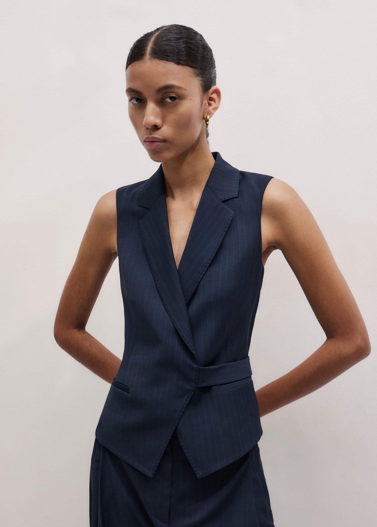 ME+EM Clothing Navy Pinstripe Wrap Vest