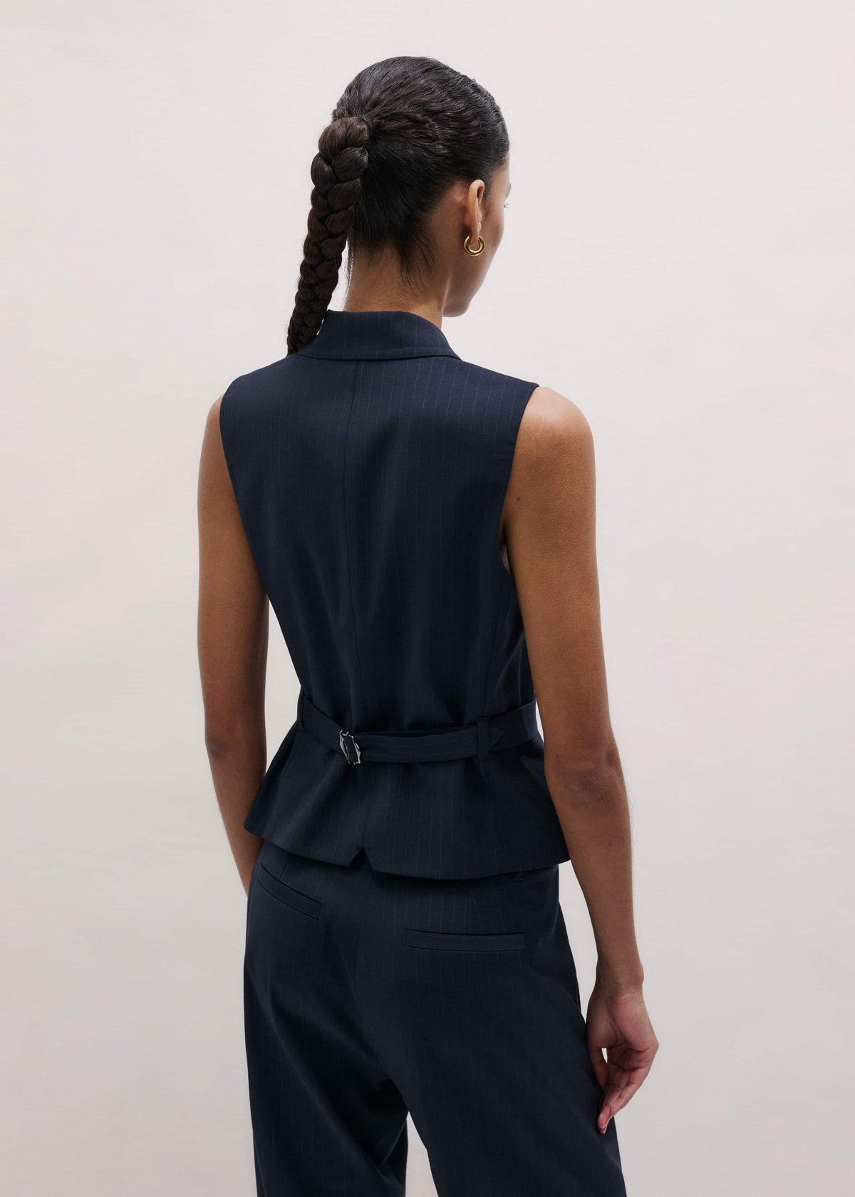 ME+EM Clothing Navy Pinstripe Wrap Vest