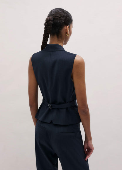 ME+EM Clothing Navy Pinstripe Wrap Vest