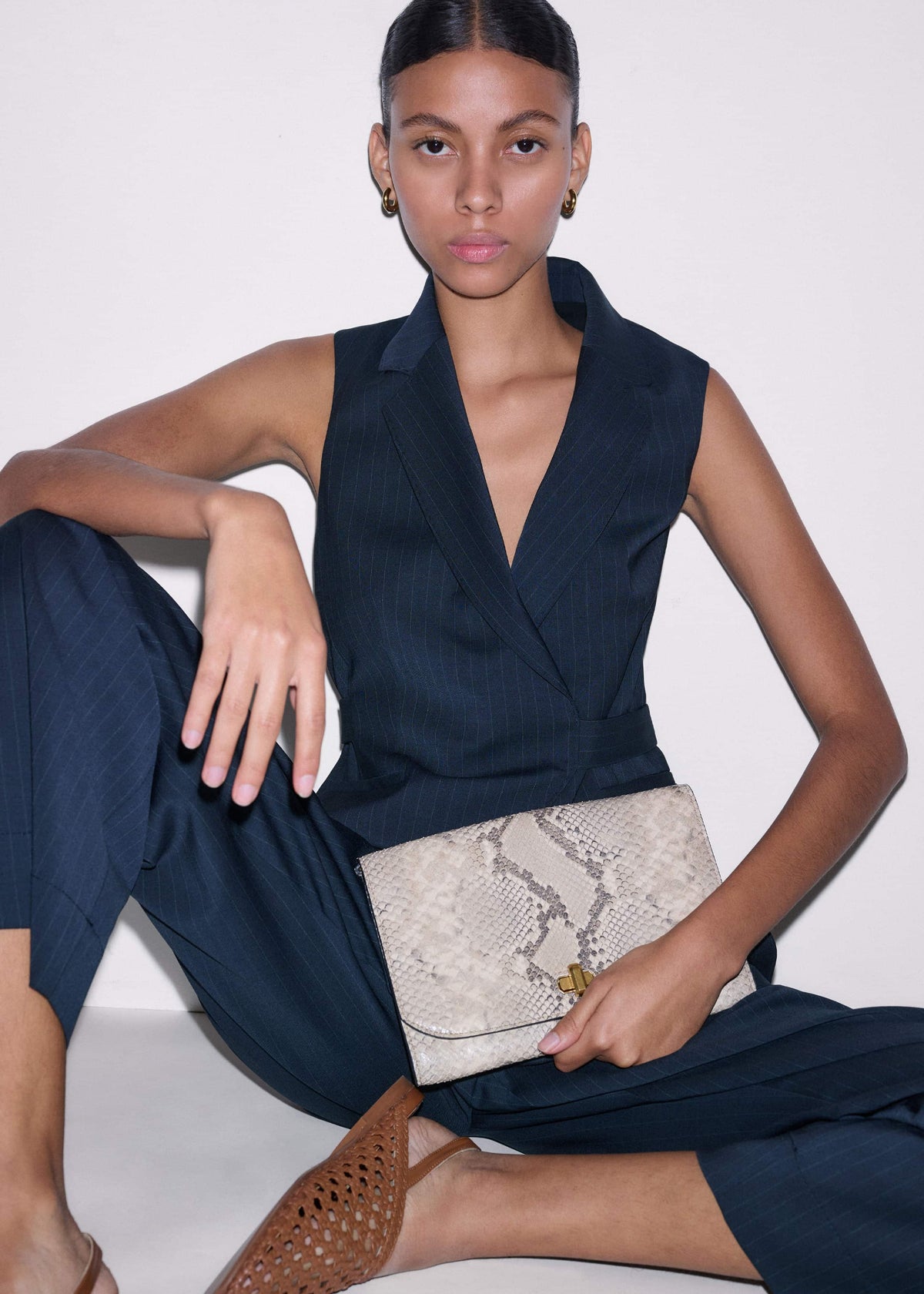ME+EM Clothing Navy Pinstripe Wrap Vest