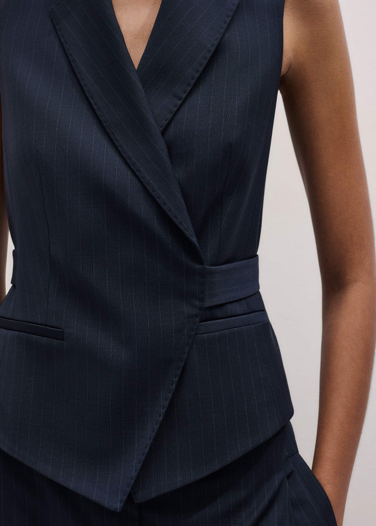 ME+EM Clothing Navy Pinstripe Wrap Vest