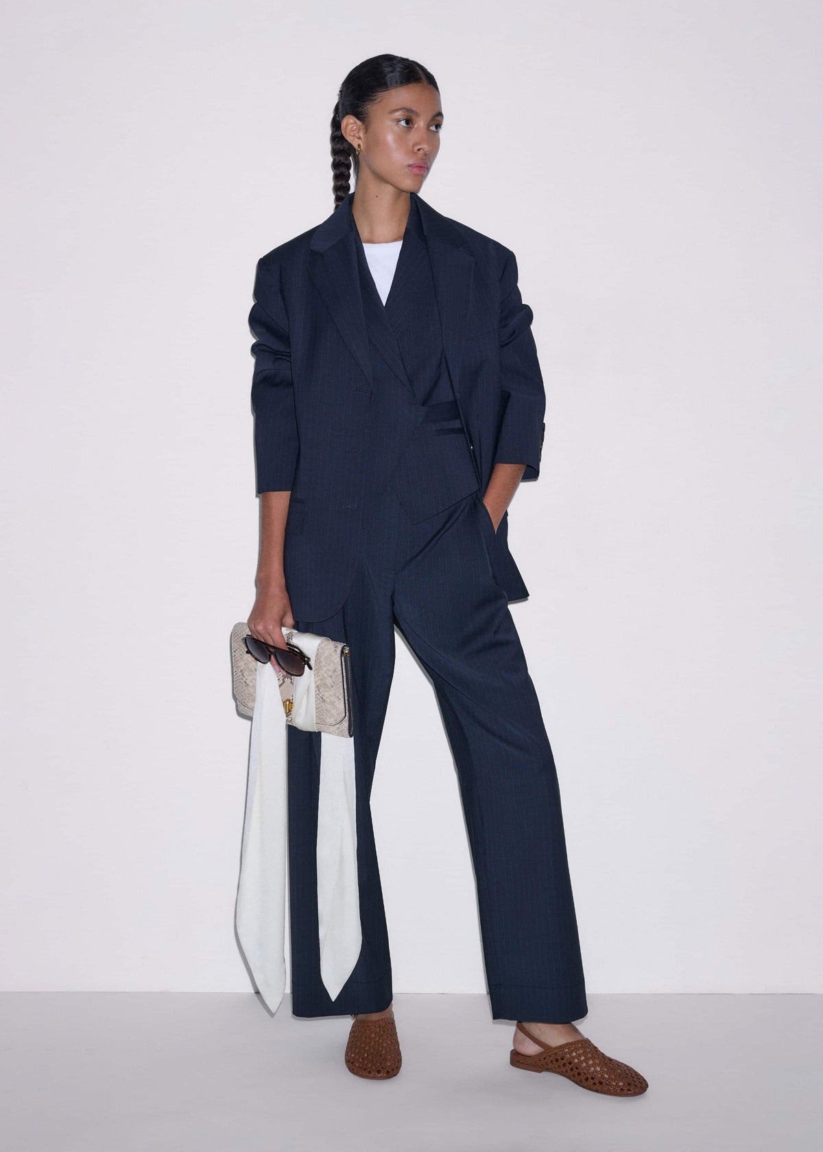 ME+EM Clothing Navy Pinstripe Wrap Vest